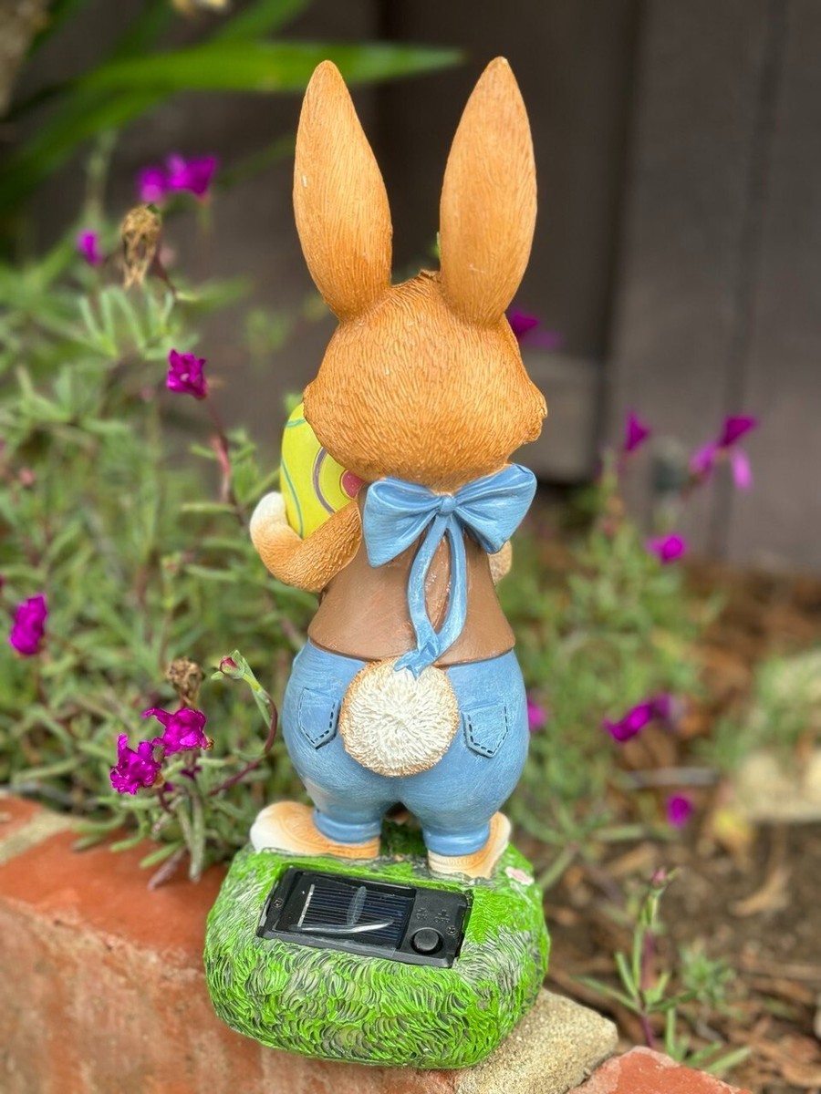 TERESA'S COLLECTIONS Easter Bunny Solar Statue – Mom & Kid In Egg