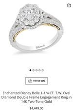 Enchanted Disney Belle Diamond Double Frame Engegment Ring 14k Two Tone 1.25 CTW