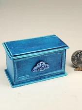 OOAK Artisan Blue Rose Chest/Toy Box 1:12 Dollhouse Miniature Bedroom Home Decor