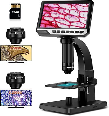 7'' HD Digitalmikroskop 2000x mit 12MP Kamera & LED Licht   für Elektronik/Bio