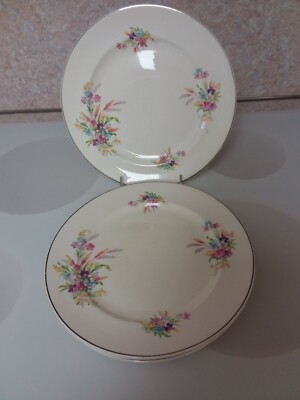 Set of 4 Steubenville ''Trend'' 10'' Floral Dinner Plates with Gold Trim