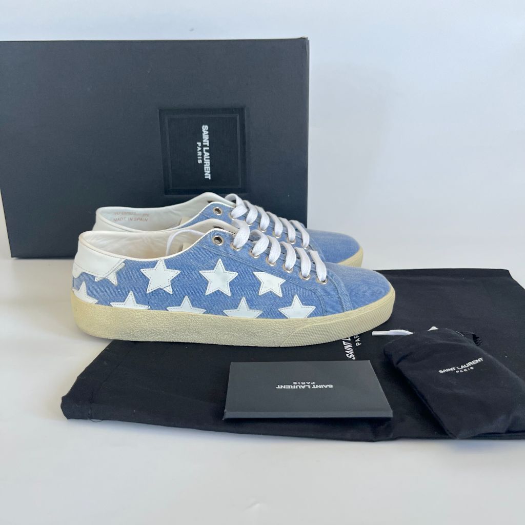 Saint Laurent  Saint Laurent Denim Blue Star Sneakers with White Laces Size 38 display picture 1