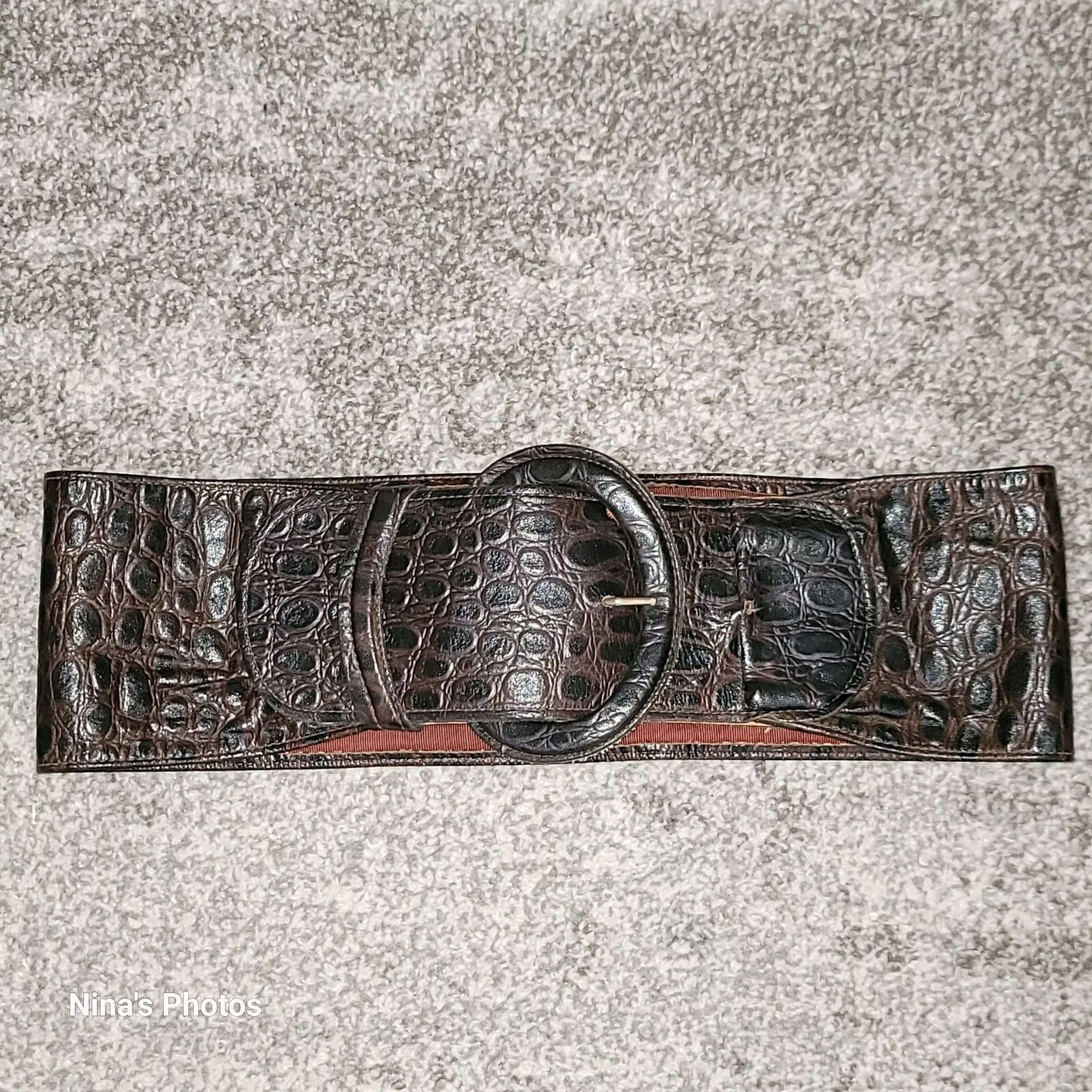 Ceinture vintage Christian Dior Paris New York large bande marron croco déclaration USA taille S/M