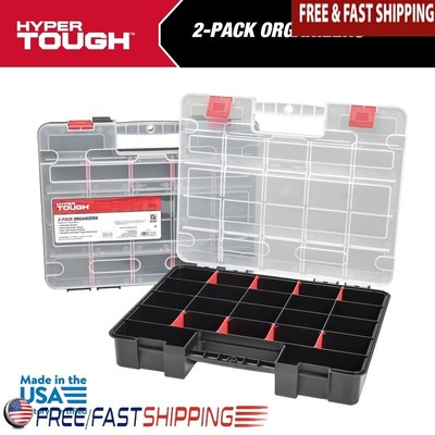 Stackable Plastic Organizer 2-Pack 17 Compartment Storage W/ Removable Dividers