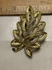 Vintage Rhodium Plated Textured Leaf Brooch