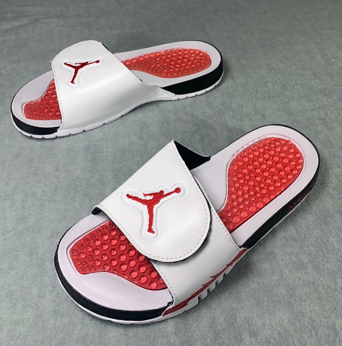 Nike Jordan Hydro V Retro Slides White Red Black Sz 8 Mens Sandals 555501 101