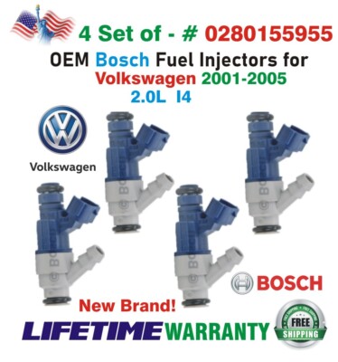 NEW OEM Bosch x4 Fuel Injectors for 2000-05 Volkswagen Golf Beetle Jetta 2.0L I4