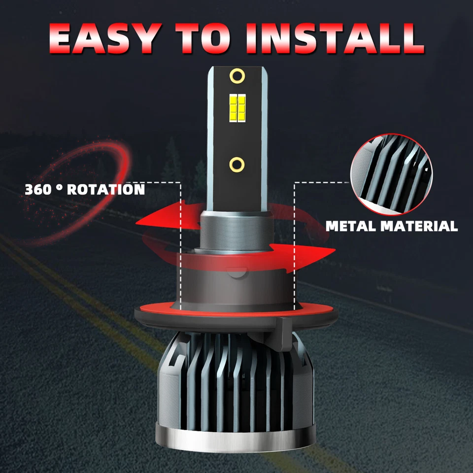 H13 9008 LED Headlight Bulbs 9145 Fog Light 6500K For Dodge Dakota 2005-2009 - Image 2 of 4