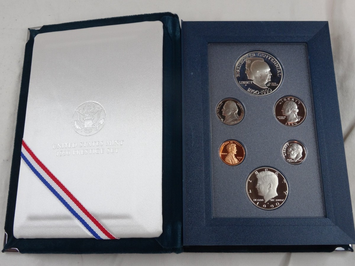 1990-S US Mint Prestige Proof Set Eisenhower Silver Dollar 6 Coins