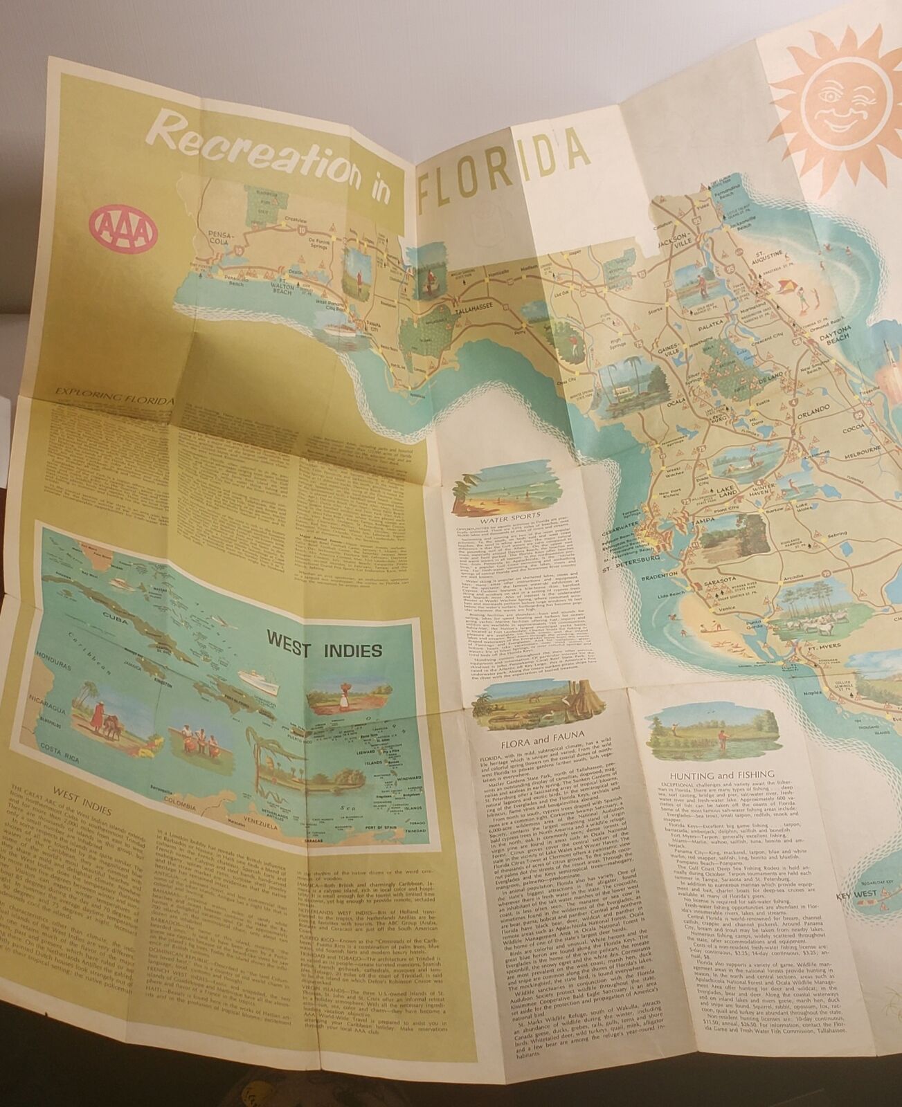 Vintage Road Map Florida and West Indies 1972 Munich Olympics Pictorials  AAA M2