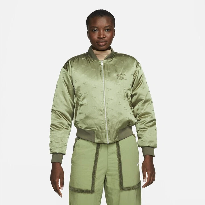 Nike Air Women's Bomber Metallic Puffer Jacket Green Size Large DV4372-334