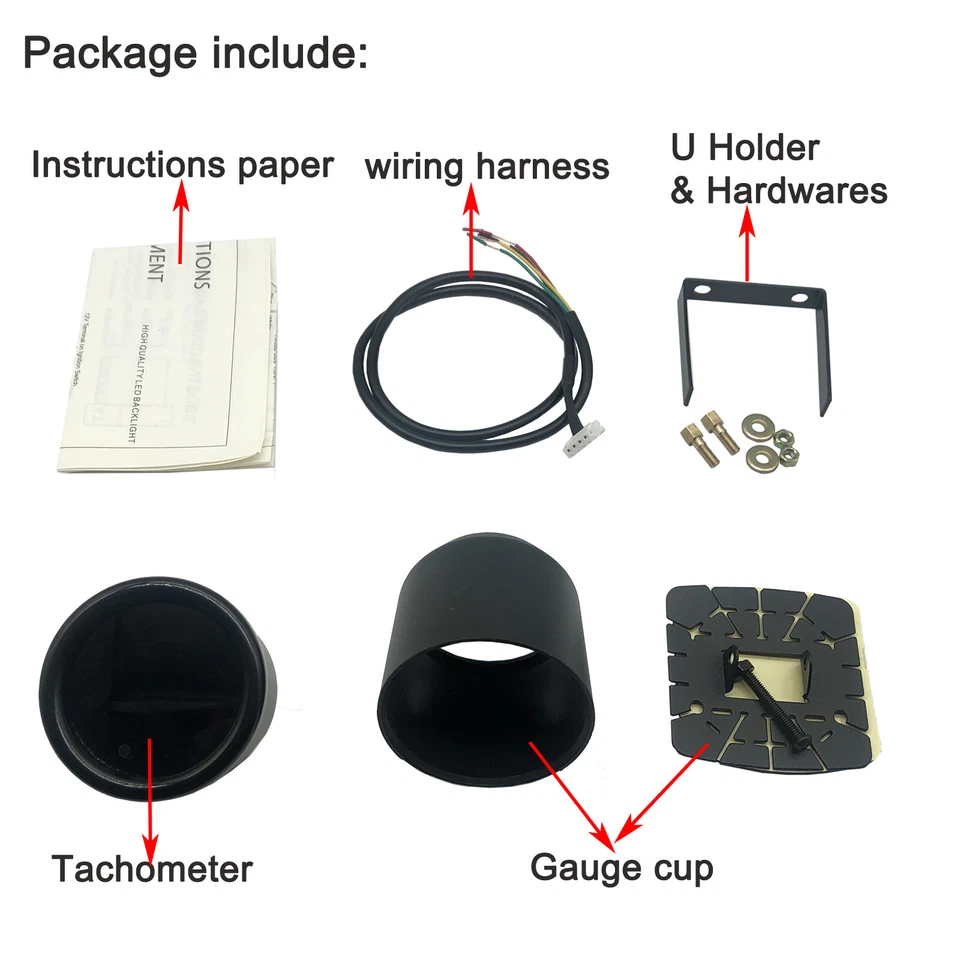 2-1/16" 52mm 7 Colors Tachometer Tacho Gauge W/Cup Tacho Gauge Meter 0~8 RPM - Image 3 of 4