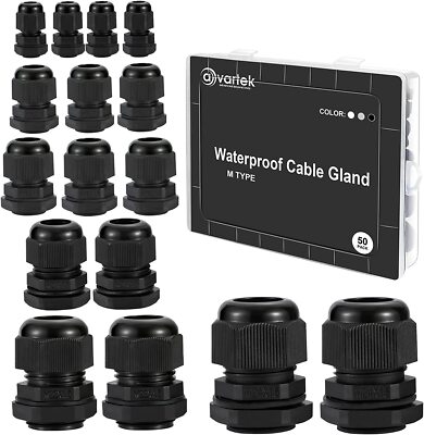 50 Stck. Wasserdicht Nylon Kabelverschraubung Kit IP68 Gelenke Verstellbar Kontermutter Werkzeugsets