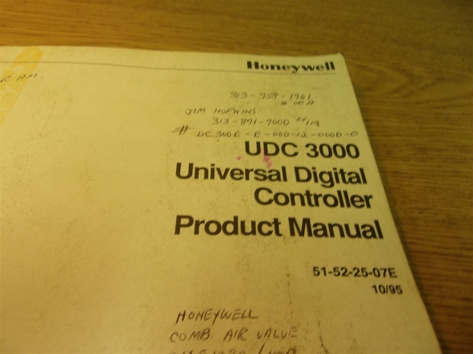 Honeywell UDC 3000 Digital Controller Manual 51-52-25-07E 10/95 *FREE SHIPPING*