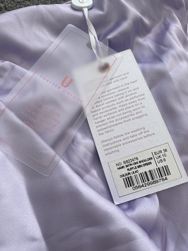 Forever Unique Lilac Satin One Shoulder Ruffle Mini Dress, UK 10 - Picture 4 of 7