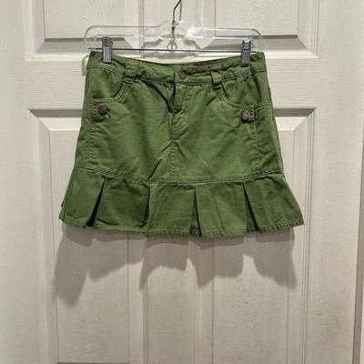 VTG Y2K Mossimo Womens Green Micro Mini Skirt Pleated Ruffle Hem Size 6 Grunge