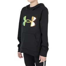 Under Armour ArmourFleece Hoodie Black Iridescent Big Logo Youth NWT