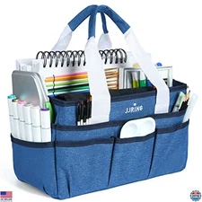 JJRING Multi-Pocket Craft Organizer Tote Bag - Stylish Blue Caddy for Art &