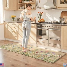 KIMODE 24"x71" Anti-Fatigue Kitchen Runner Rug - Cushioned Non-Slip Mat in Brown