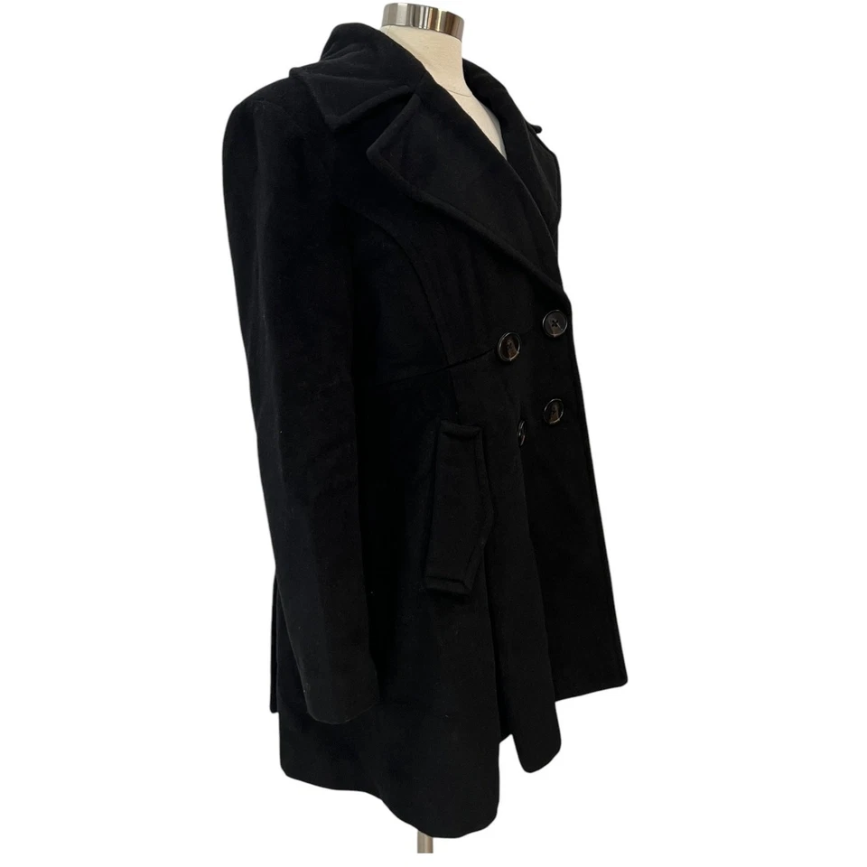 BCBGeneration Classic Black Wool Blend Winter Pea Coat SZ LARGE - Image 3 of 4