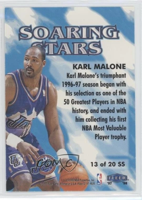 1997-98 Fleer Soaring Stars Karl Malone #13SS HOF - Image 2 of 2