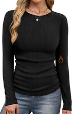 Long Sleeve Shirts for Women Fall Fashion Thermal Shirts Rib Knit Winter Clothin