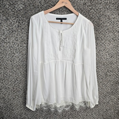 #ad White House Black Market Top Womens 8 White Pintuck Lined Blouse Neck Tie Ladies $18.99