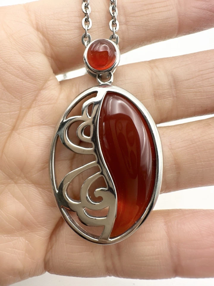 "Collar colgante de cornalina natural de acero inoxidable de 18""" Foto 2 de 4