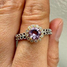 925 Sterling Silver Ring 5mm Natural Purple Amethyst Gemstone Zircon Flower Gift