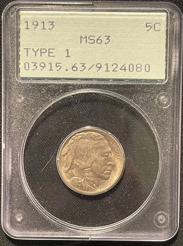 1913 Type 1 Buffalo Nickel 5c PCGS MS 63 OGH Rattler 🔥🔥🔥🔥⭐️⭐️⭐️⭐️