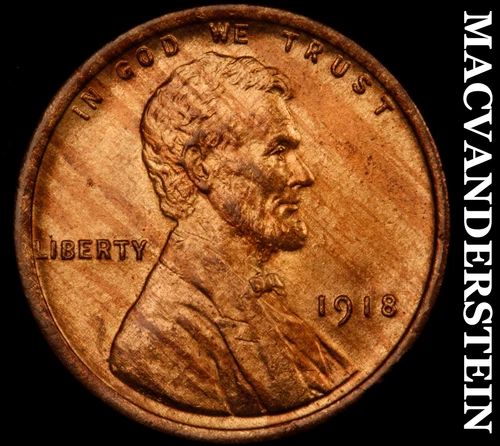 1918 Lincoln Wheat Cent- Red Brown- Super Choice Gem Brilliant Unc++++ #J3459