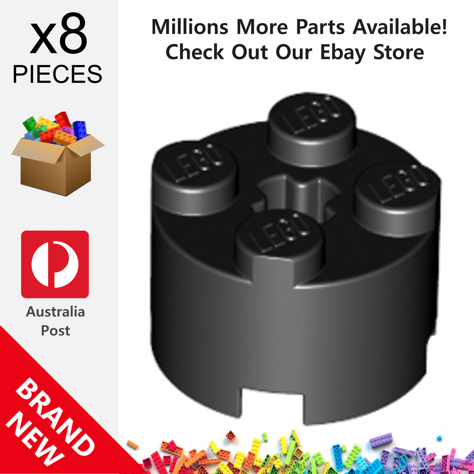 8x Genuine LEGO™ - Round 2 x 2 with Axle Shaft Bricks - 3941 6116 6143 39223