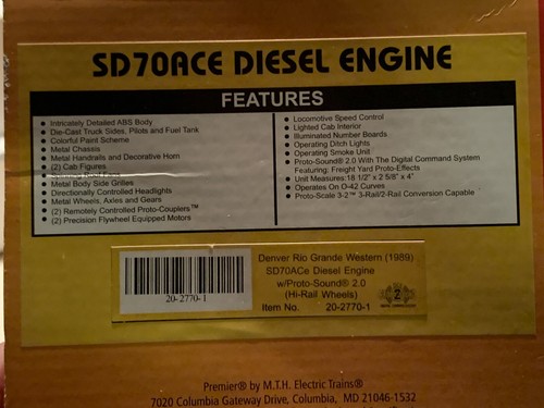 MTH PREMIER DENVER RIO GRANDE SD70ACE DIESEL 20-2770-1 UNION PACIFIC HERITAGE - Foto 21 di 21