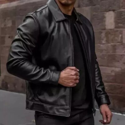 Men's Real Cafe Racer Black Biker Leather Jacket With Real Sheep Skin Leather