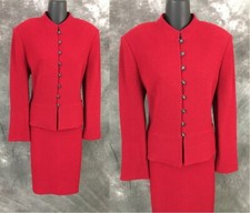 BEAUTIFUL St John evening knit red shimmer jacket skirt suit size 10