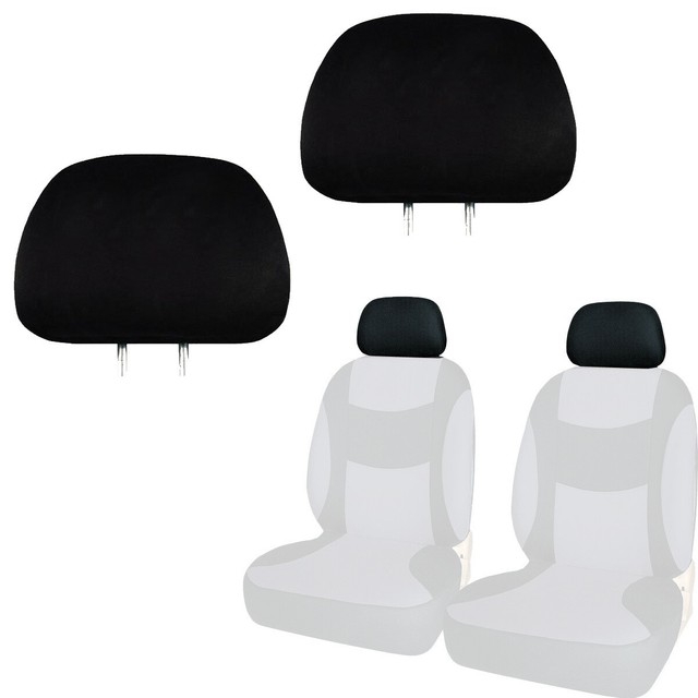 New 2PC Plain Black Car Truck Suv Van Headrest Covers with Foam Backing