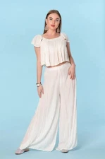Ranees Two-Piece White Bohemian Set - Off-Shoulder Top & Wide-Leg Pants palazzo