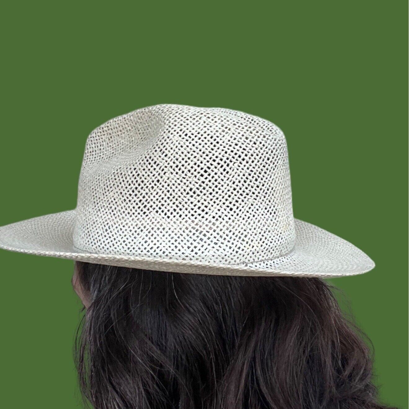 Vintage Classic Panama Hat White Stiff Straw Wide… - image 4