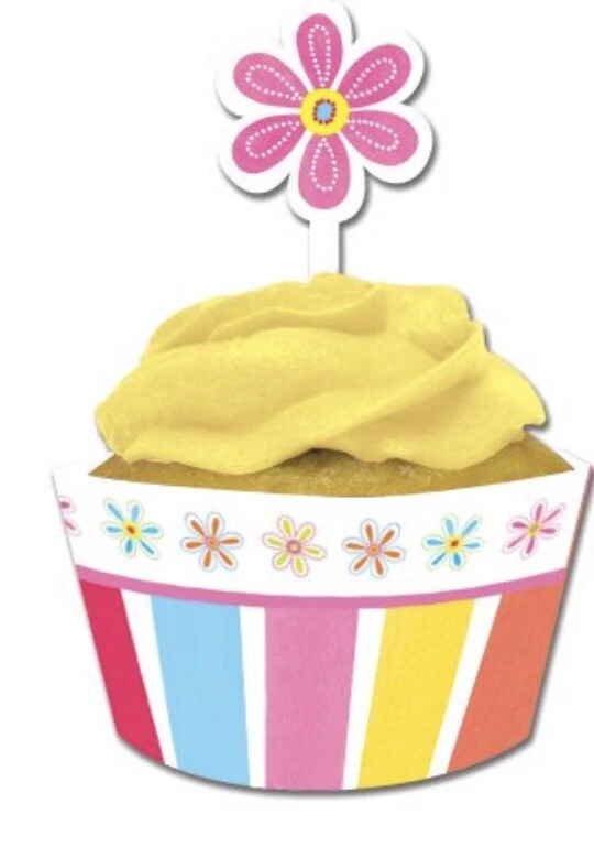 12 ct Spring flowers Decorations Party Cupcake Wrappers + picks birthday easter - Image 2 of 4