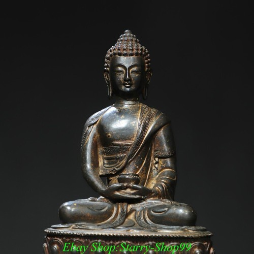 8.2" Old Chinese Bronze Gilt Shakyamuni Sakyamuni Amitabha Buddha Bowl Statue - Picture 2 of 9