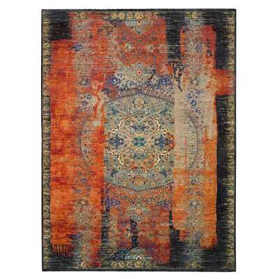 9'x12'1'' Rust Red Wool Hand Knotted Ancient Ottoman Erased Design Rug G65171