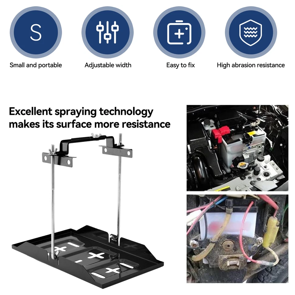 Adjustable Car Storage Battery Holder Tray + Hold Down Clamp Bracket Universal  - Imagem 4 de 4