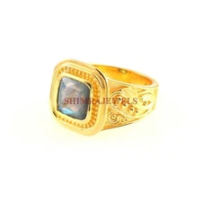 Natural Labradorite Gemstone With Gold Plated 925 Sterling Silver Men's Ring#899