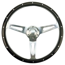 15 Wooden Grain Steering Wheel Silver Brushed 3-spoke Classic For Racing Boat