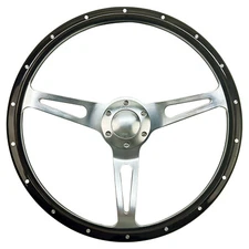 15" Wooden Grain Steering Wheel Silver Brushed 3-Spoke Classic For Racing Boat