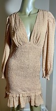 Bodycon Dress Size Medium Taupe Ruched Plunge V Neck Long Sleeve Vera & Lucy NWT