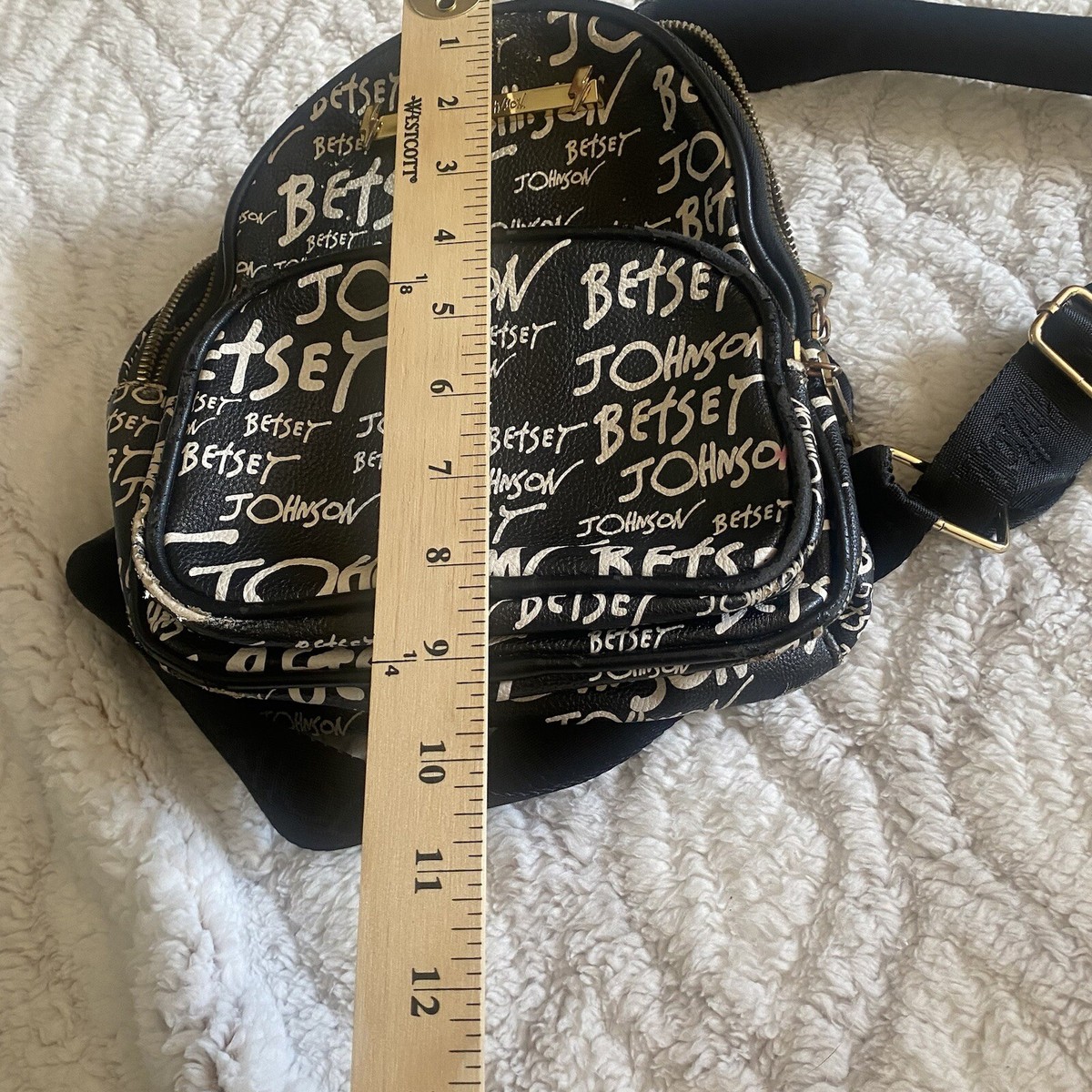 Betsey Johnson Mini Backpack Black White Gold Hardware 