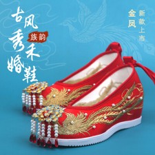Chinese Wedding Embroidered Tassel Phoenix Hanfu High Heels Bride Xiuhe Shoes