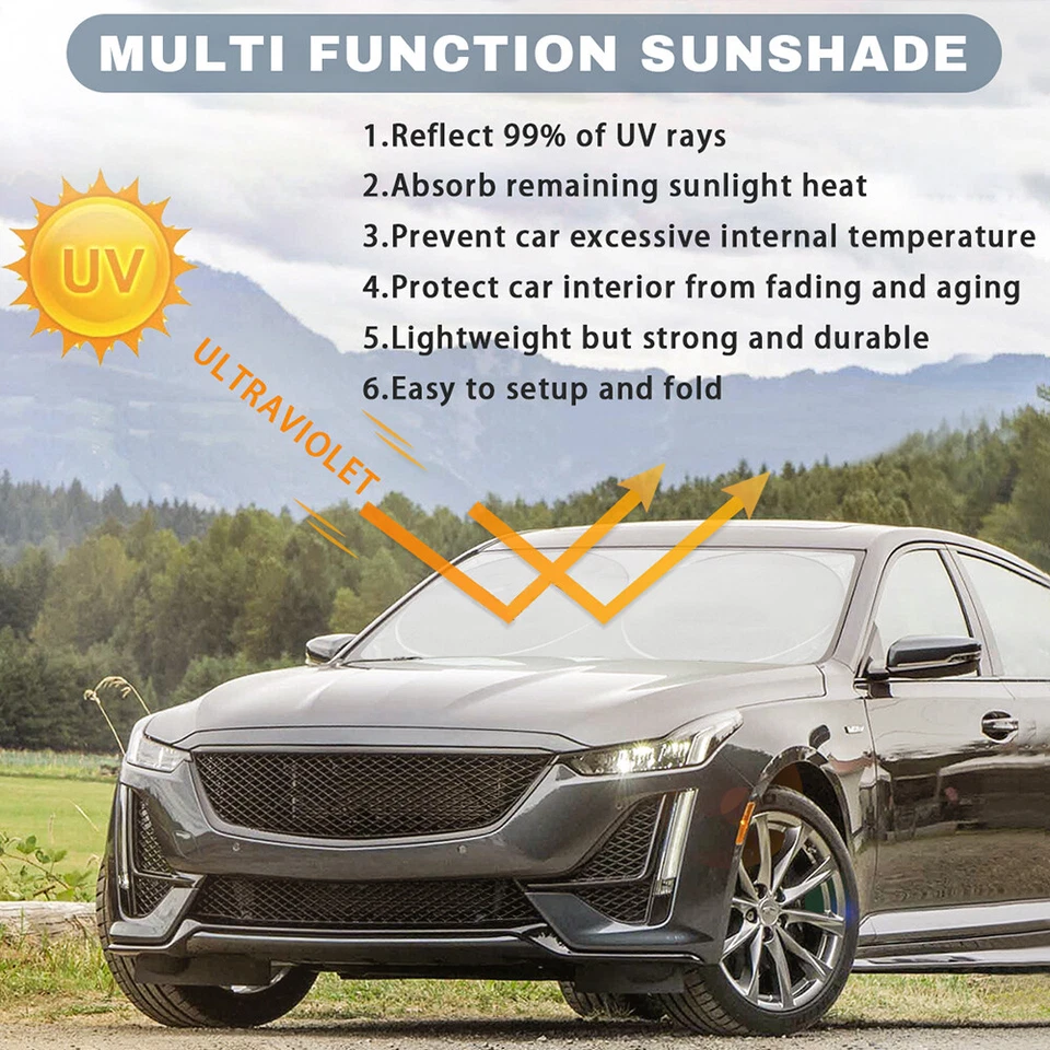 For Cadillac Accessories Car Large Windshield Sun Shade UV Block Shield Cover - Image 3 of 4