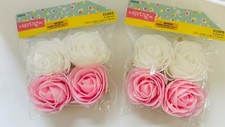 2 pks of 4 Pink  White Foam Roses Flowers Crafts Bridal Baby Shower Decor